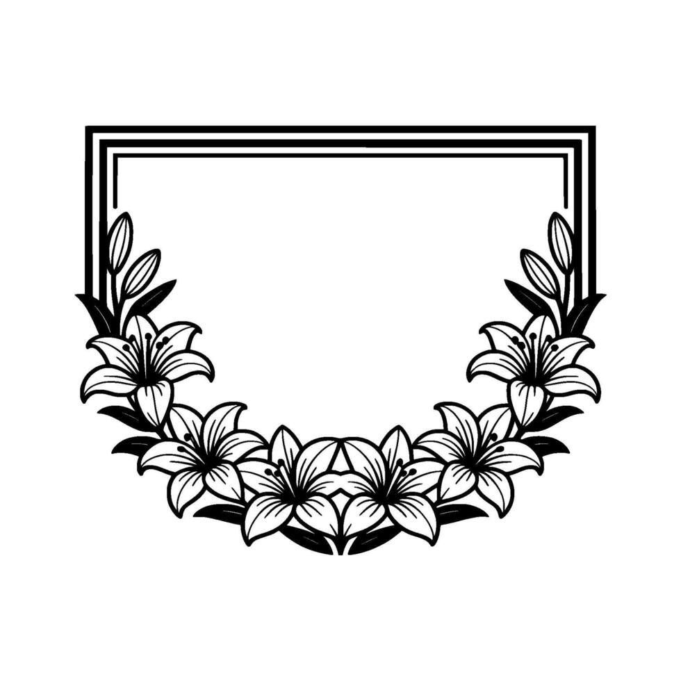 Elegant Black and White Lily Frame. vector