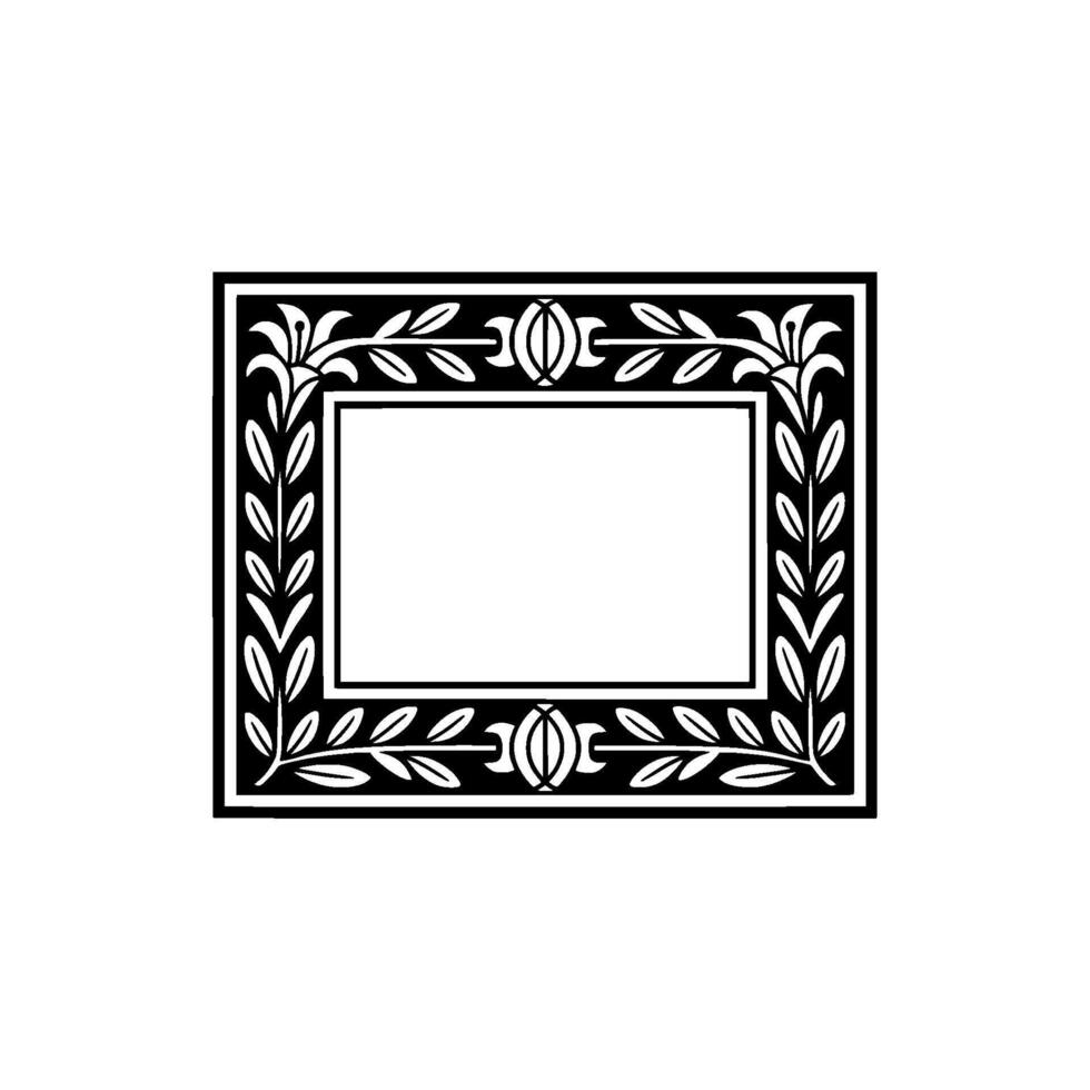 Elegant Floral Frame - Black White Illustration. vector