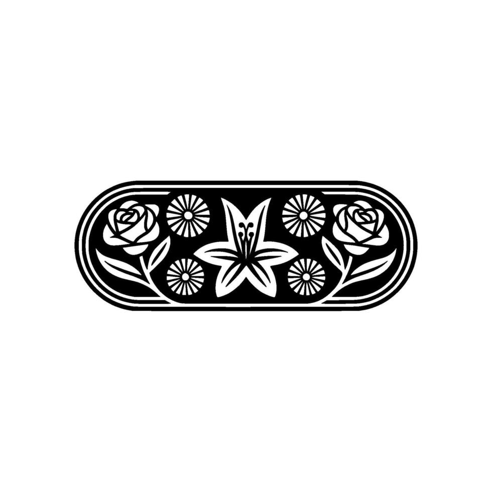 Elegant Black and White Floral Ornament Roses, Lily, Sunbursts. vector