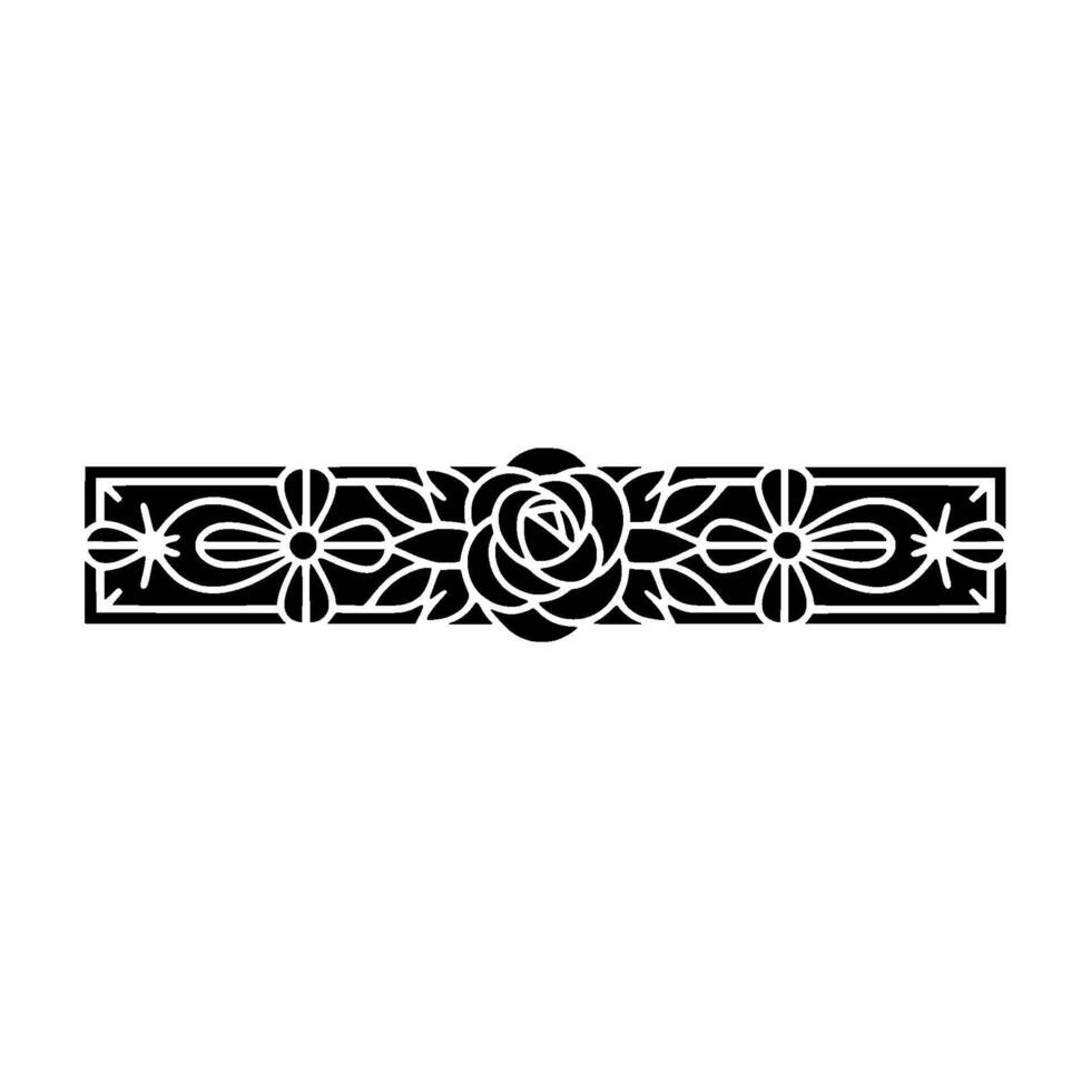 Decorative Floral Border Silhouette Rose, Bow, Leaves, Elegant. vector