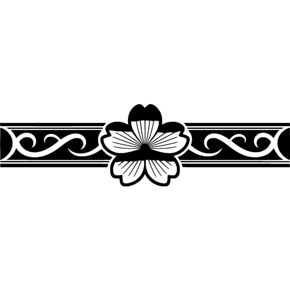 Elegant Japanese Flower Border, Monochrome. vector