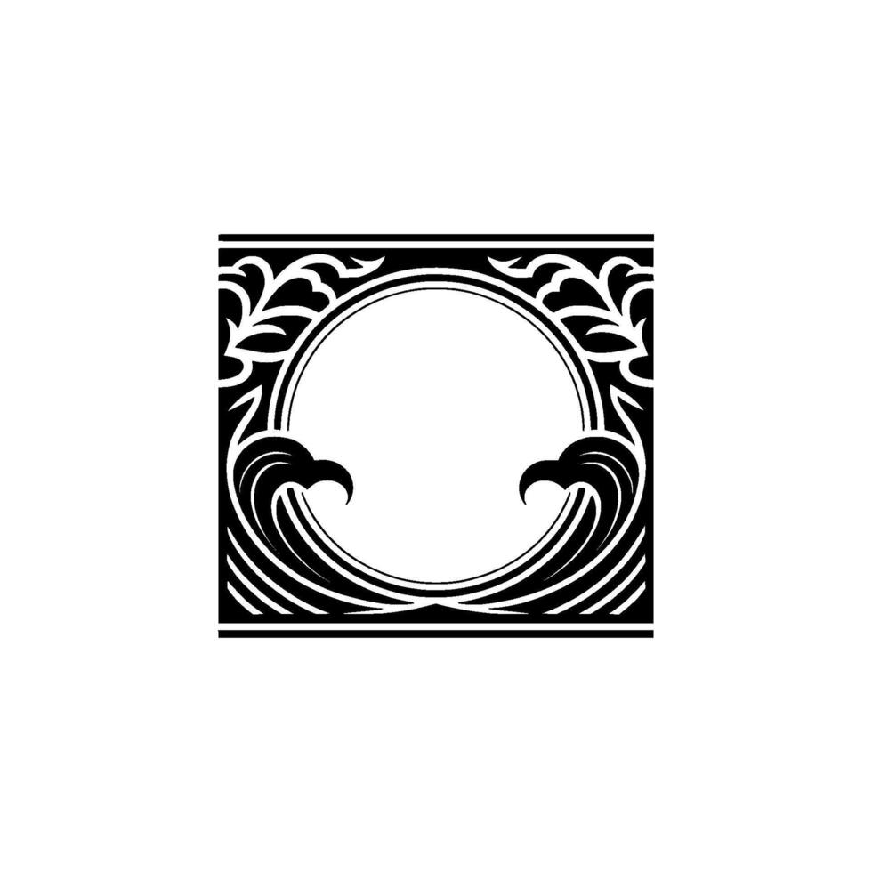 Art Deco Frame with Waves and Floral Accents, Minimalist. vector