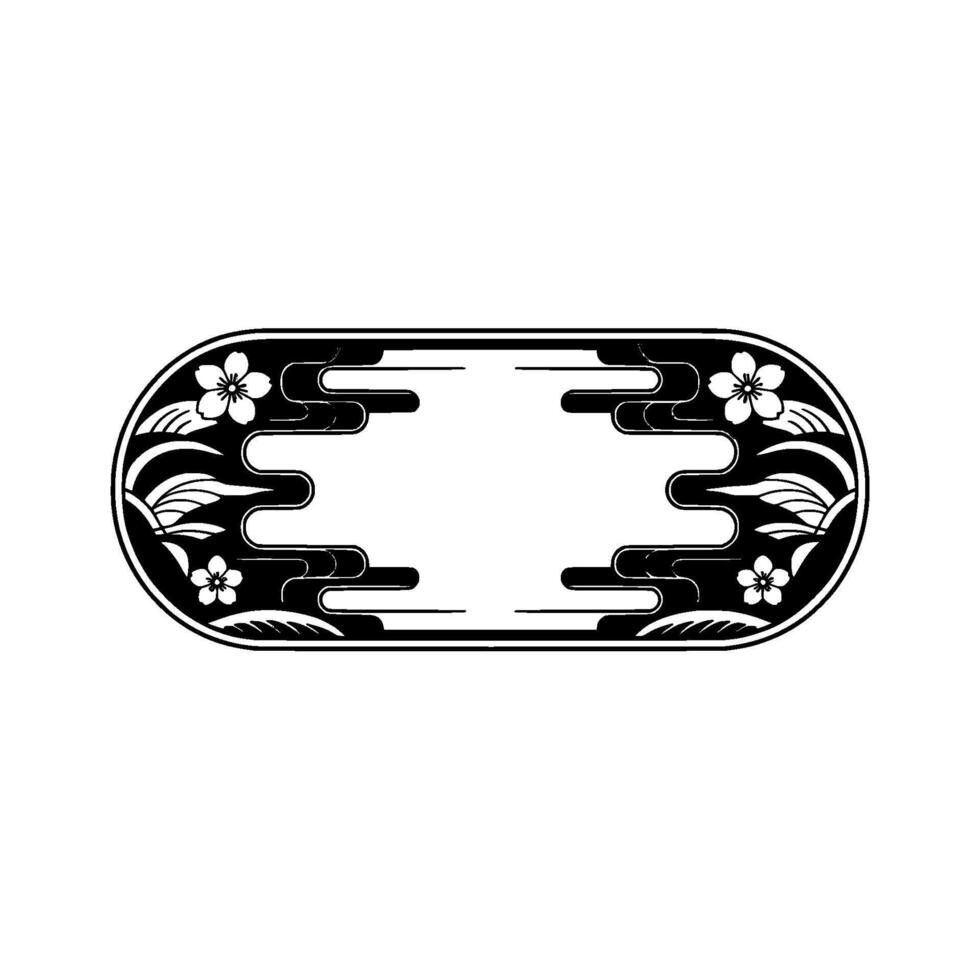Japanese Floral Frame Monochrome Cherry Blossoms. vector