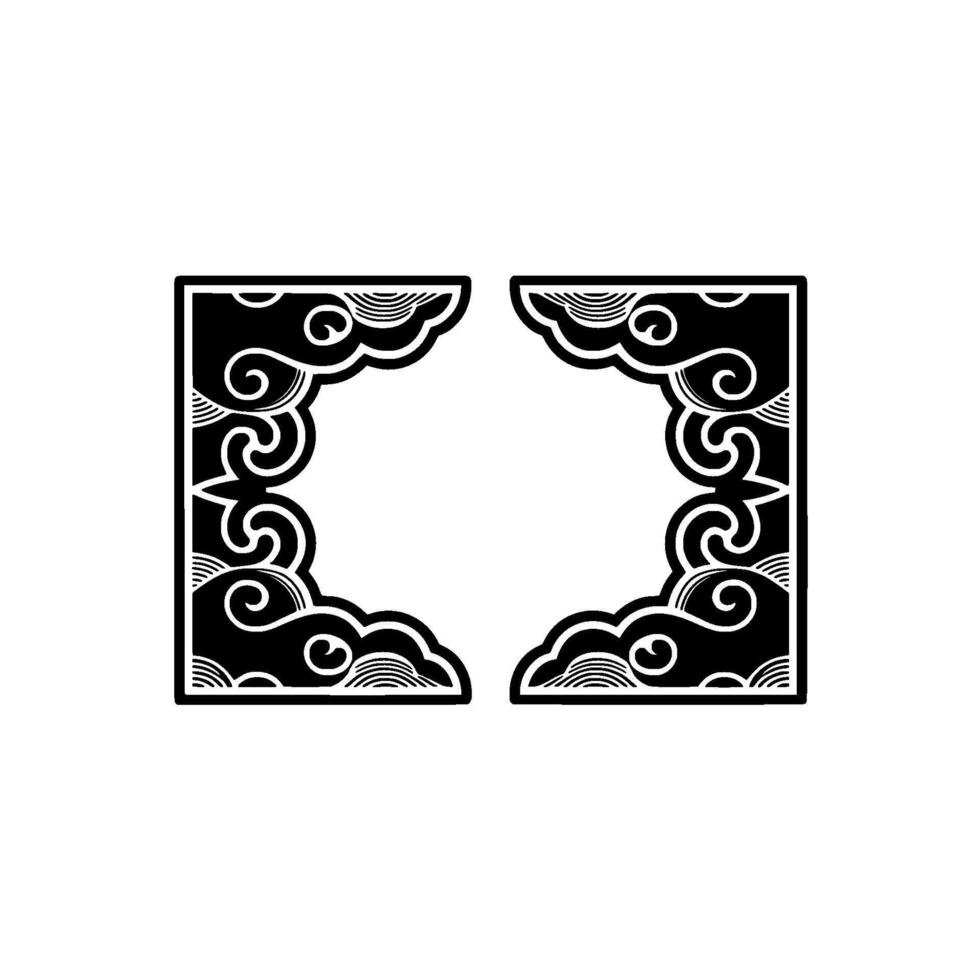 Black White Asian-Inspired Corner Frame. vector