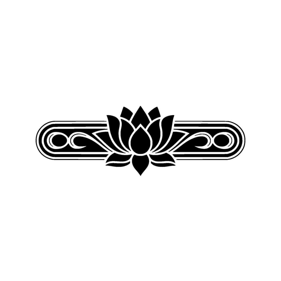 Elegant Black Lotus Motif on White, Decorative Element. vector