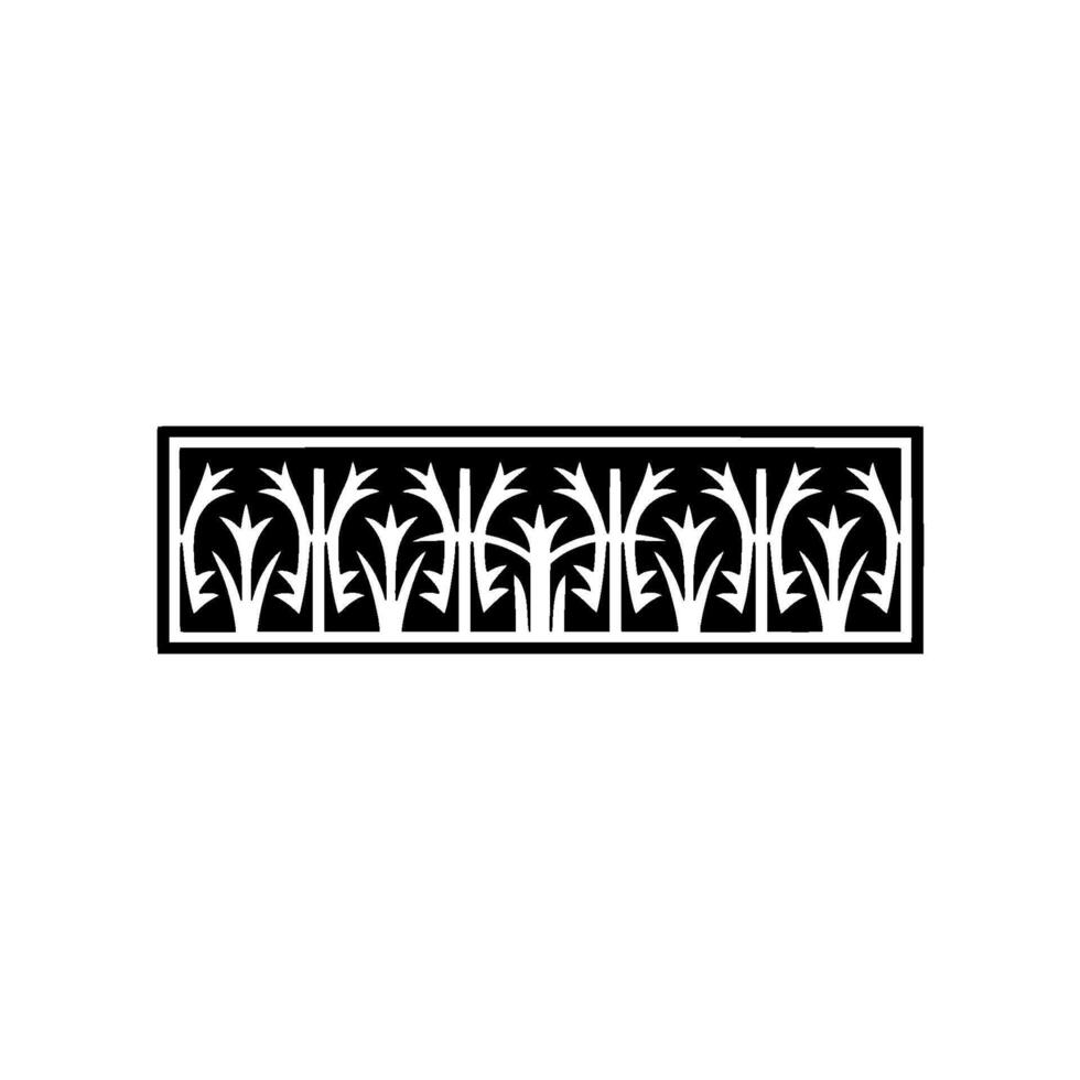 Elegant Black and White Geometric Plant Motif Border. vector