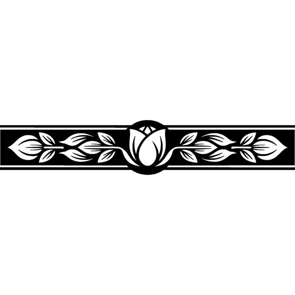 Elegant Floral Border , Black White Ornament. vector