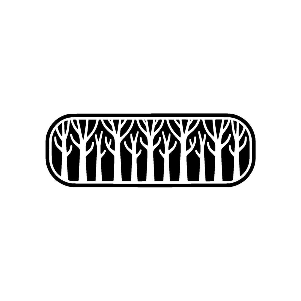 Minimalist Forest Silhouette in Rounded Rectangle, Black and White. vector