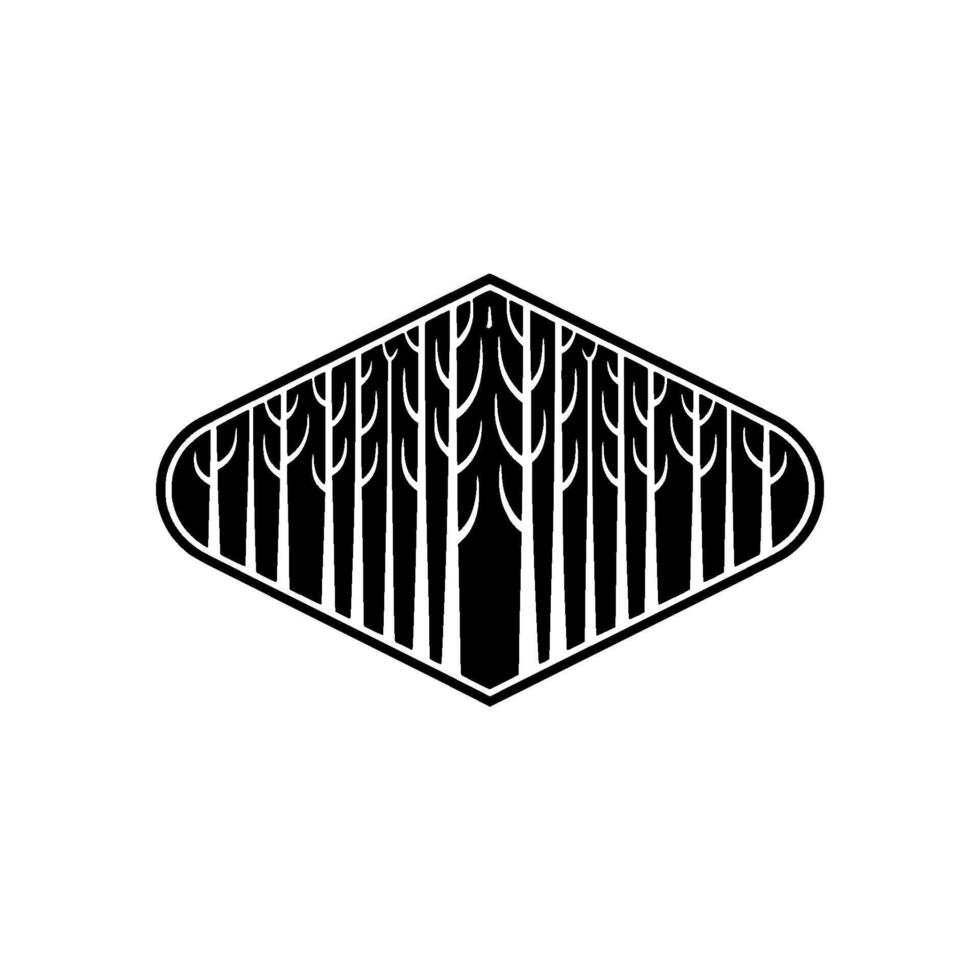 Forest Silhouettes Inside Diamond Shape, Minimalist Black White. vector