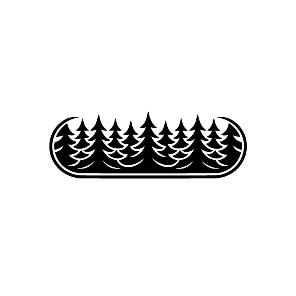 Minimalist Forest Black Pine Trees in a Rounded Frame. vector