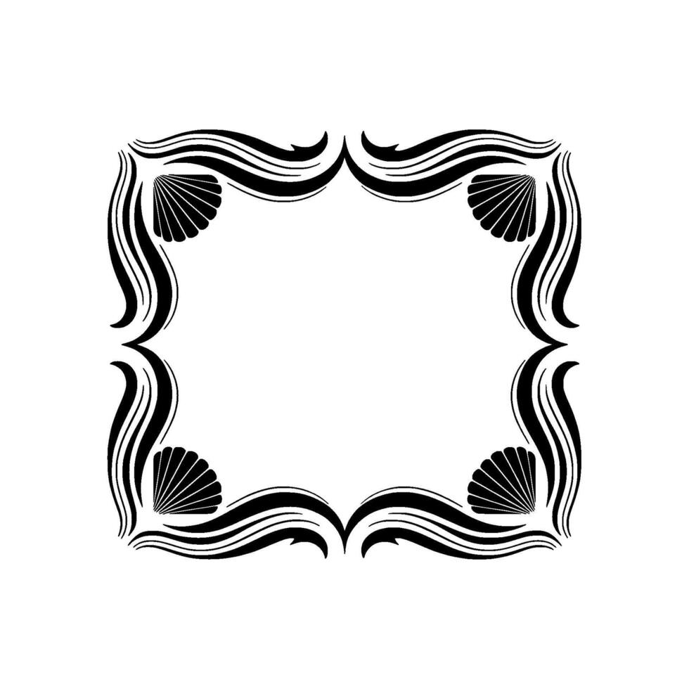 Elegant Black Frame with Seashell Motifs on Cream Background. vector