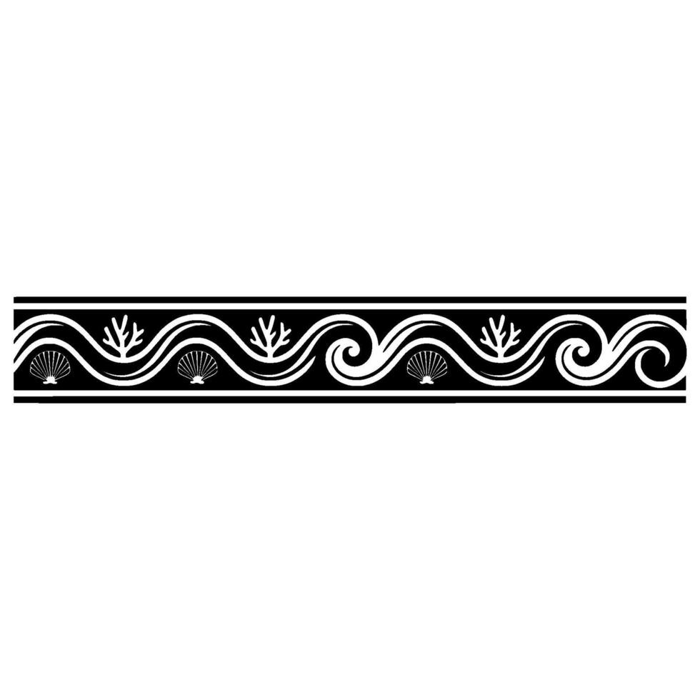 Ocean Border Waves, Shells, and Seaweed Pattern. vector
