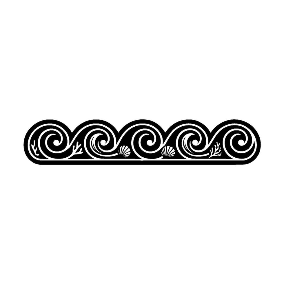 Elegant Black White Ocean Wave Pattern Border. vector