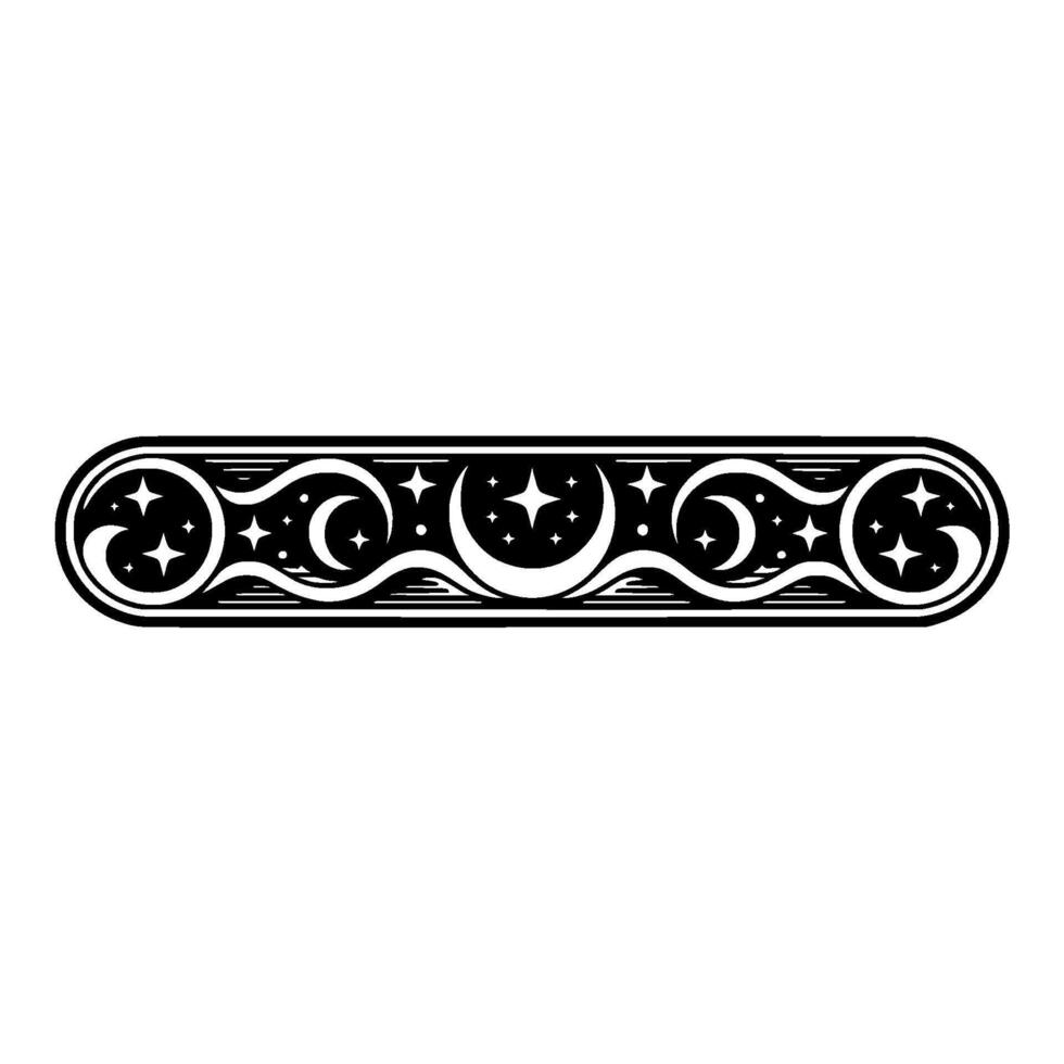Celestial Border - Night Sky Pattern, Black White, Minimalist. vector