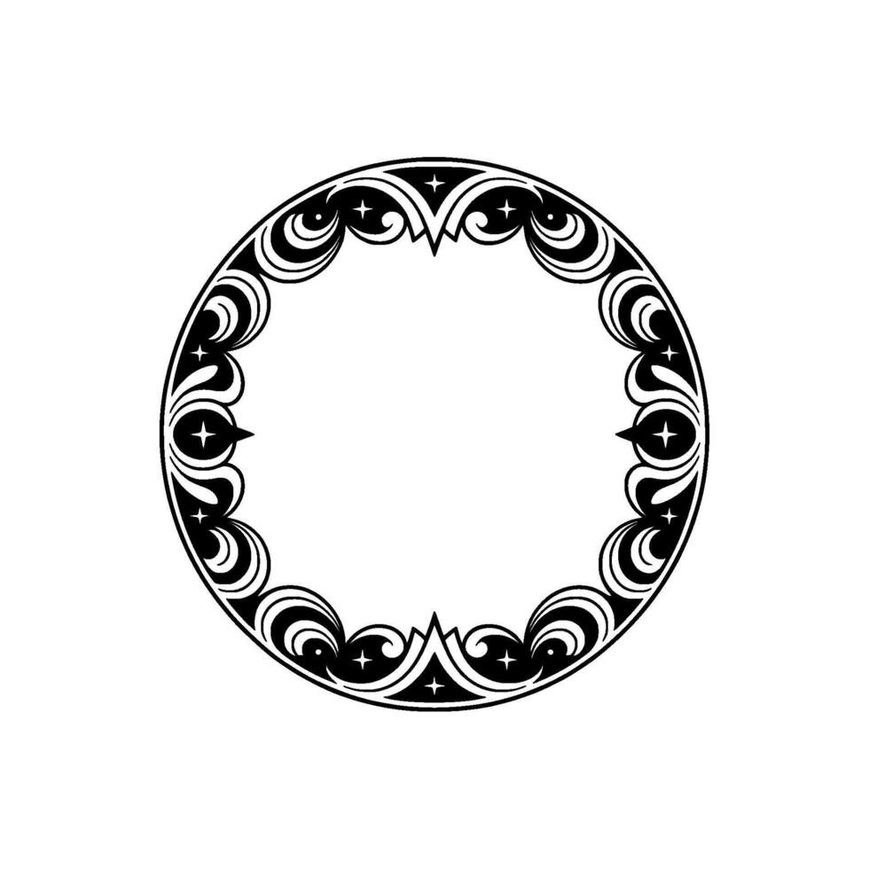 Ornate Art Deco Circular Frame with Stars, Elegant , Isolated. vector