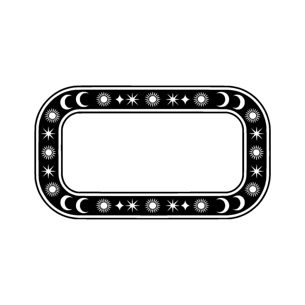 Celestial Frame Black White Sun Moon Border on White. vector