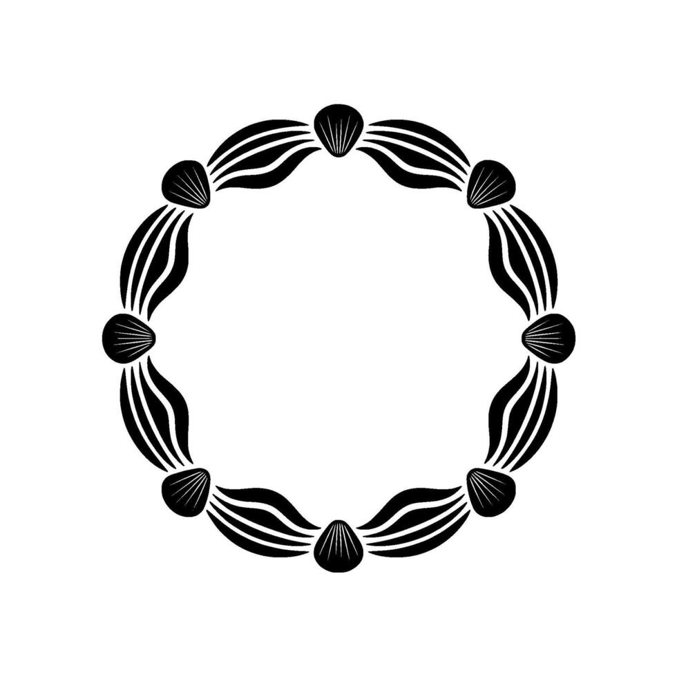 Elegant Black White Shell Wreath Minimalist Element. vector