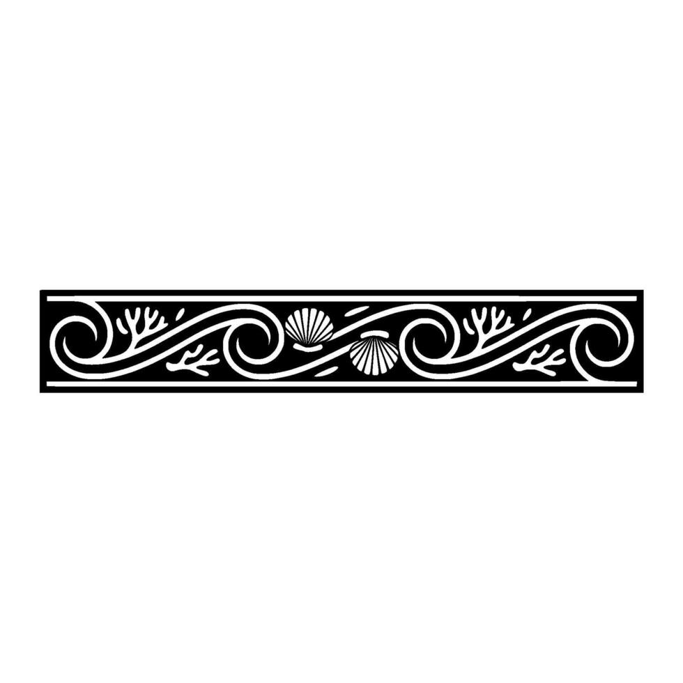 Elegant Sea Motif Border Black White Seashells Coral. vector