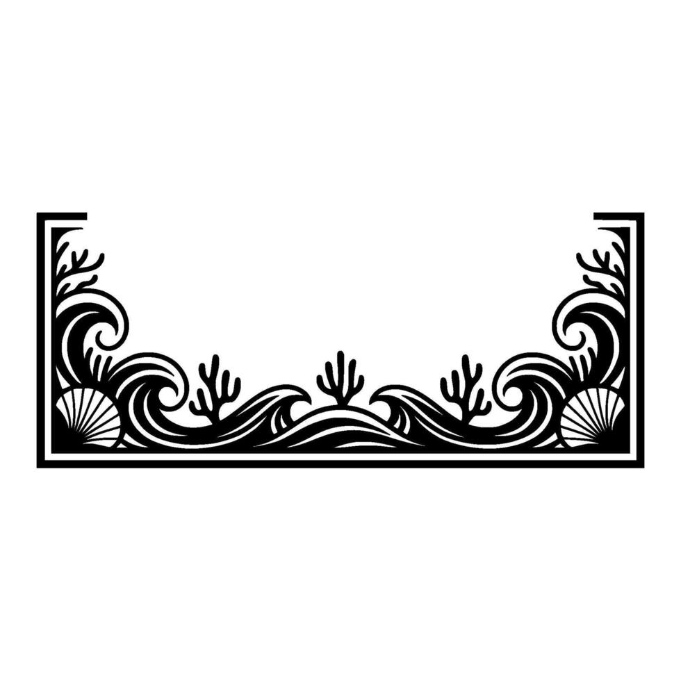 Elegant Art Deco Sea Frame Black and White Wave Border. vector