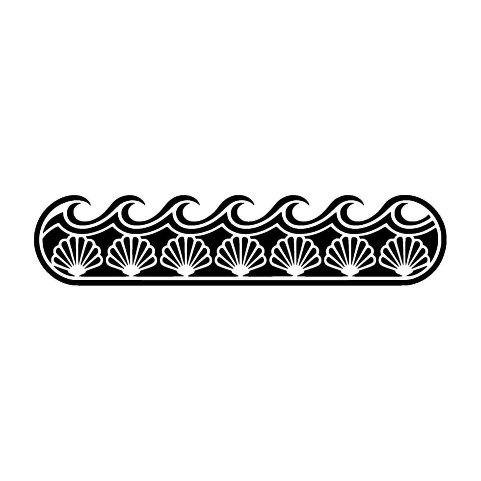 Black White Seashell Border on White Background. vector