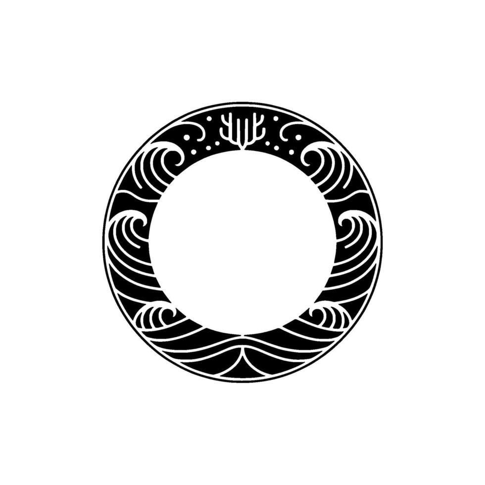Circular Wave Crest Black White Illustration with Artistic Detailing. vector