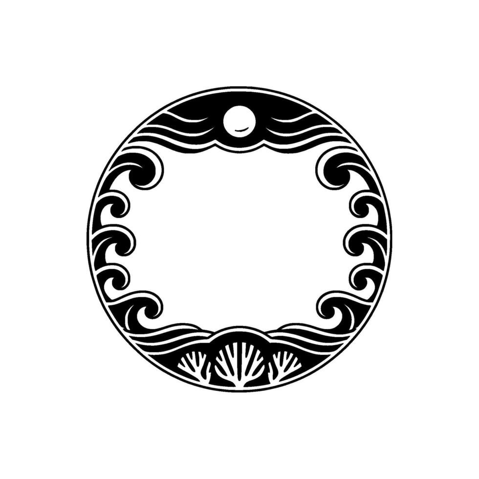 Elegant Black and White Circular Frame with Pearl, Deco. vector