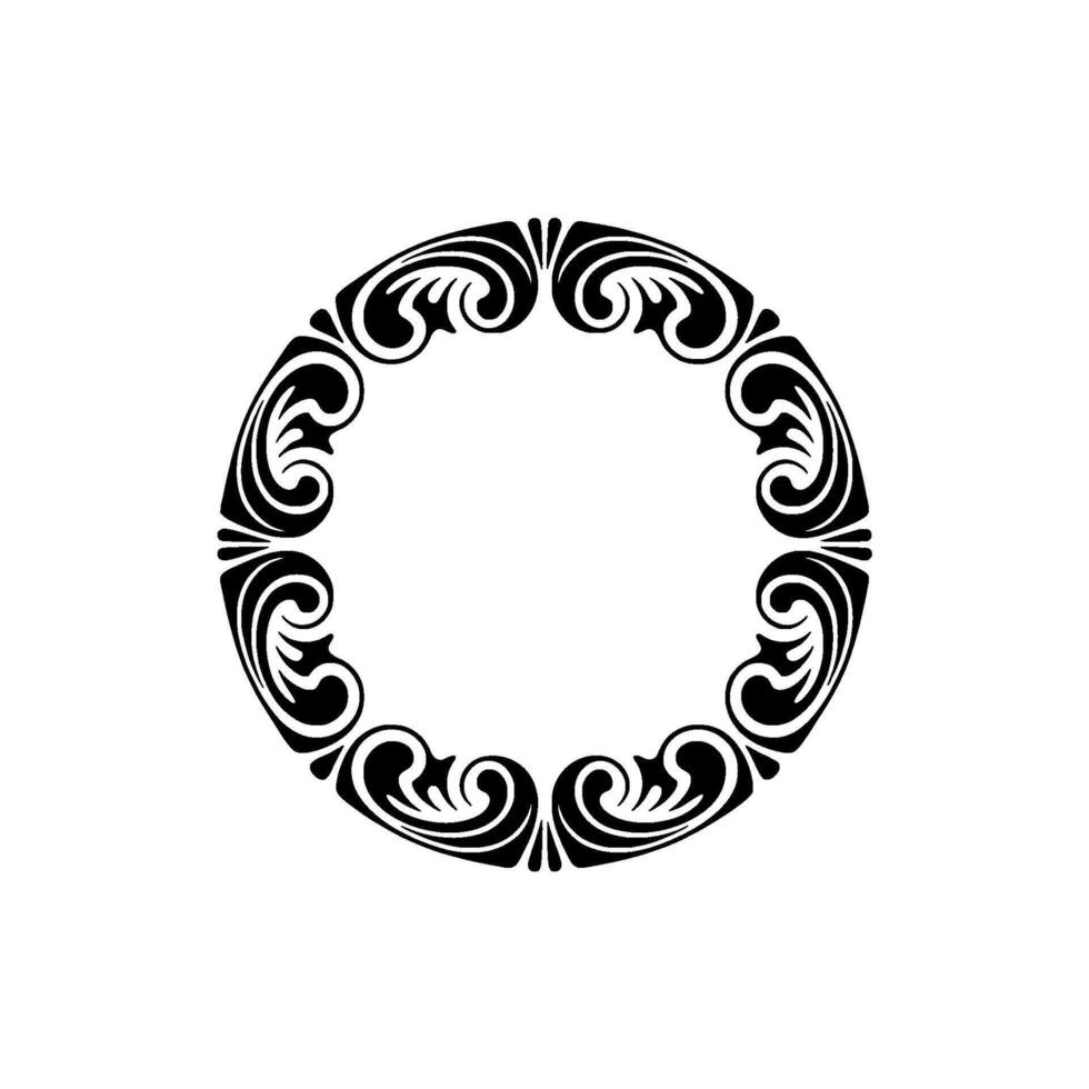 Elegant Black Floral Circle Frame - Minimalist. vector
