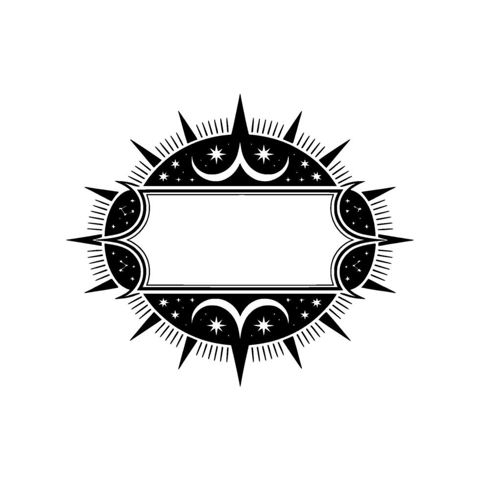 Celestial Frame Minimalist, Black and White Emblem with Stars and Moons. vector
