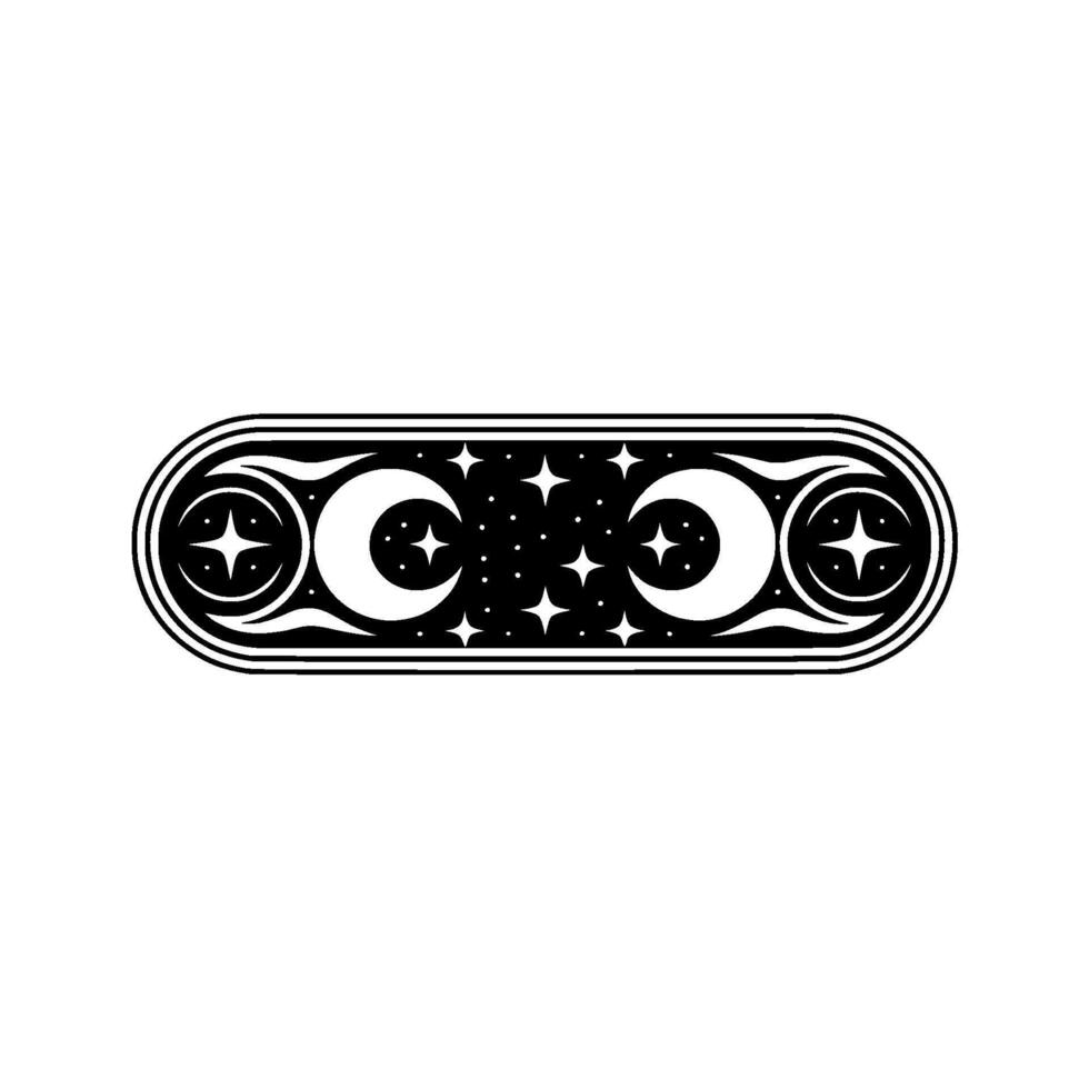 Celestial Border Crescent Moons, Stars, Decorative Line Art on White. vector