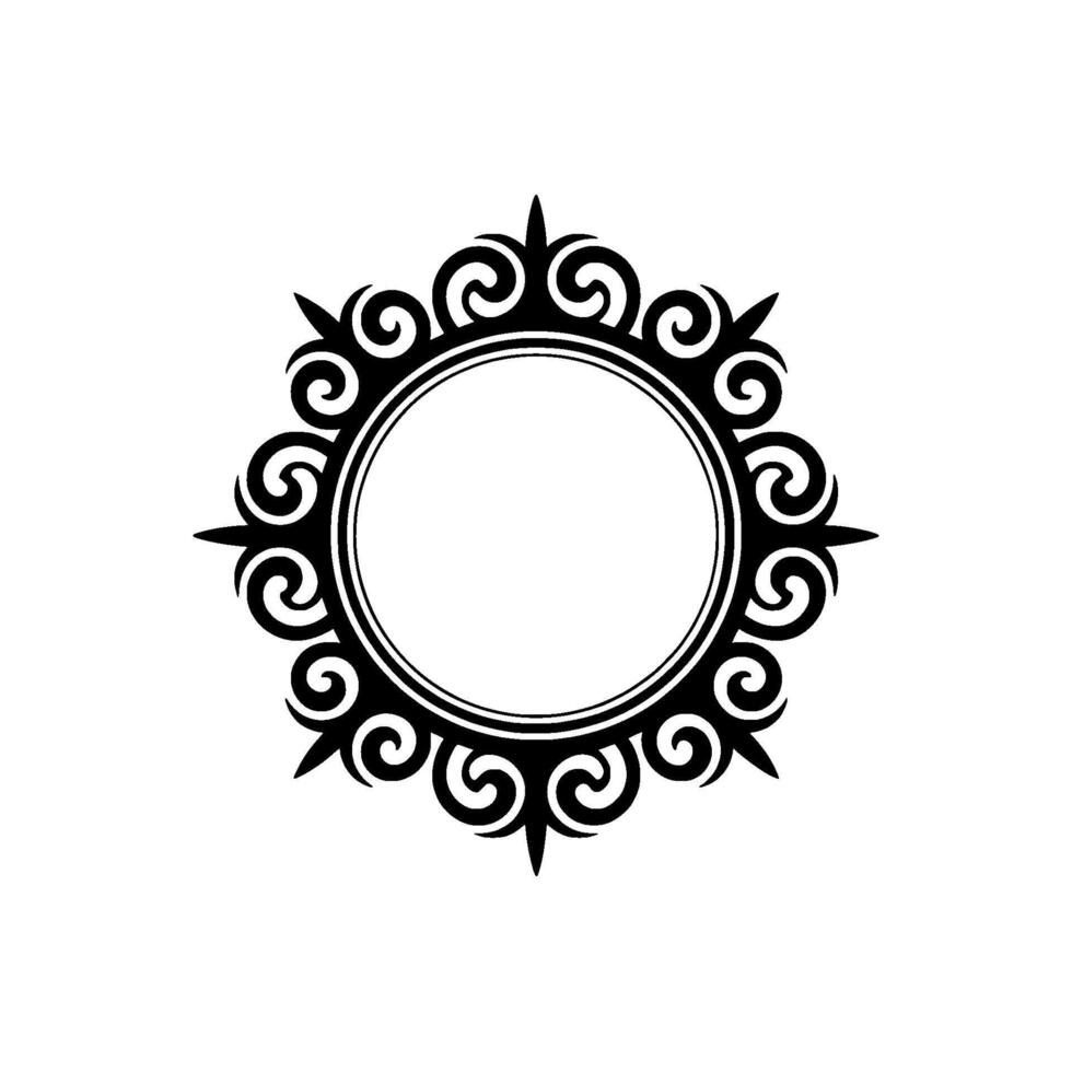 Elegant Circular Ornament, Black Swirls on White Background. vector