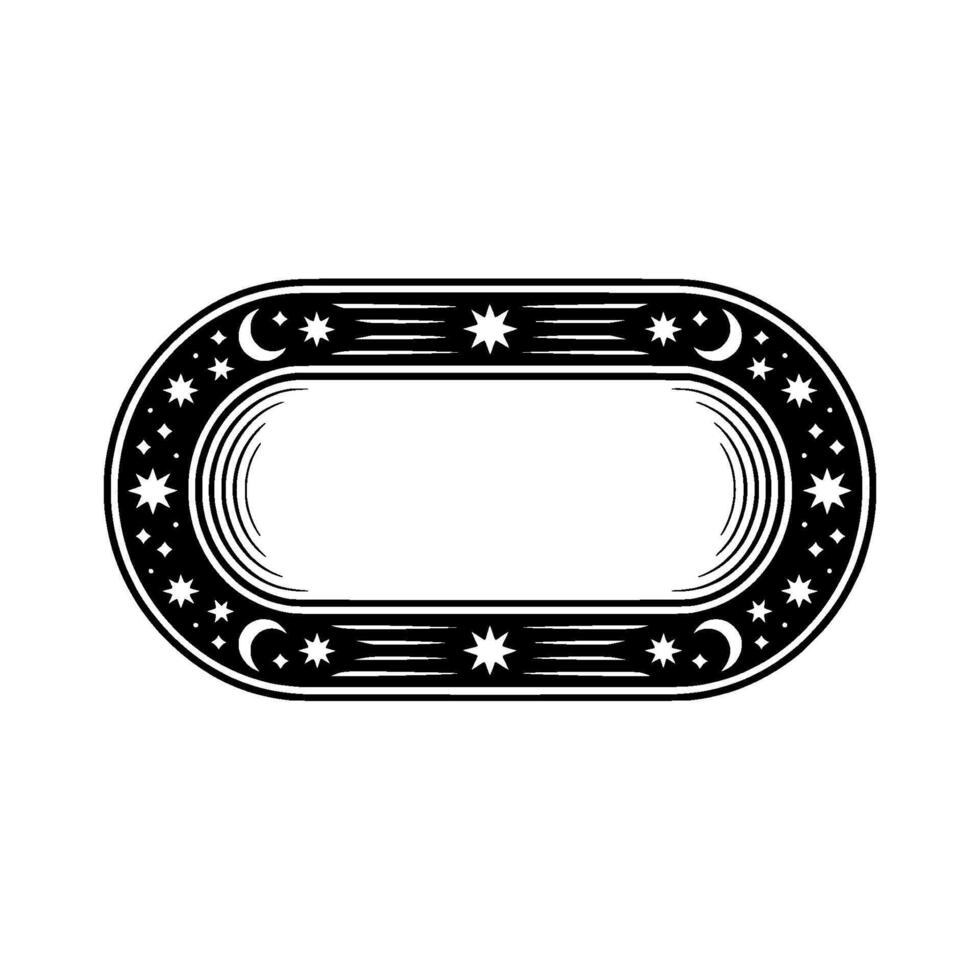 Celestial Frame Black and White Starry Oval , Mystic Aesthetic. vector