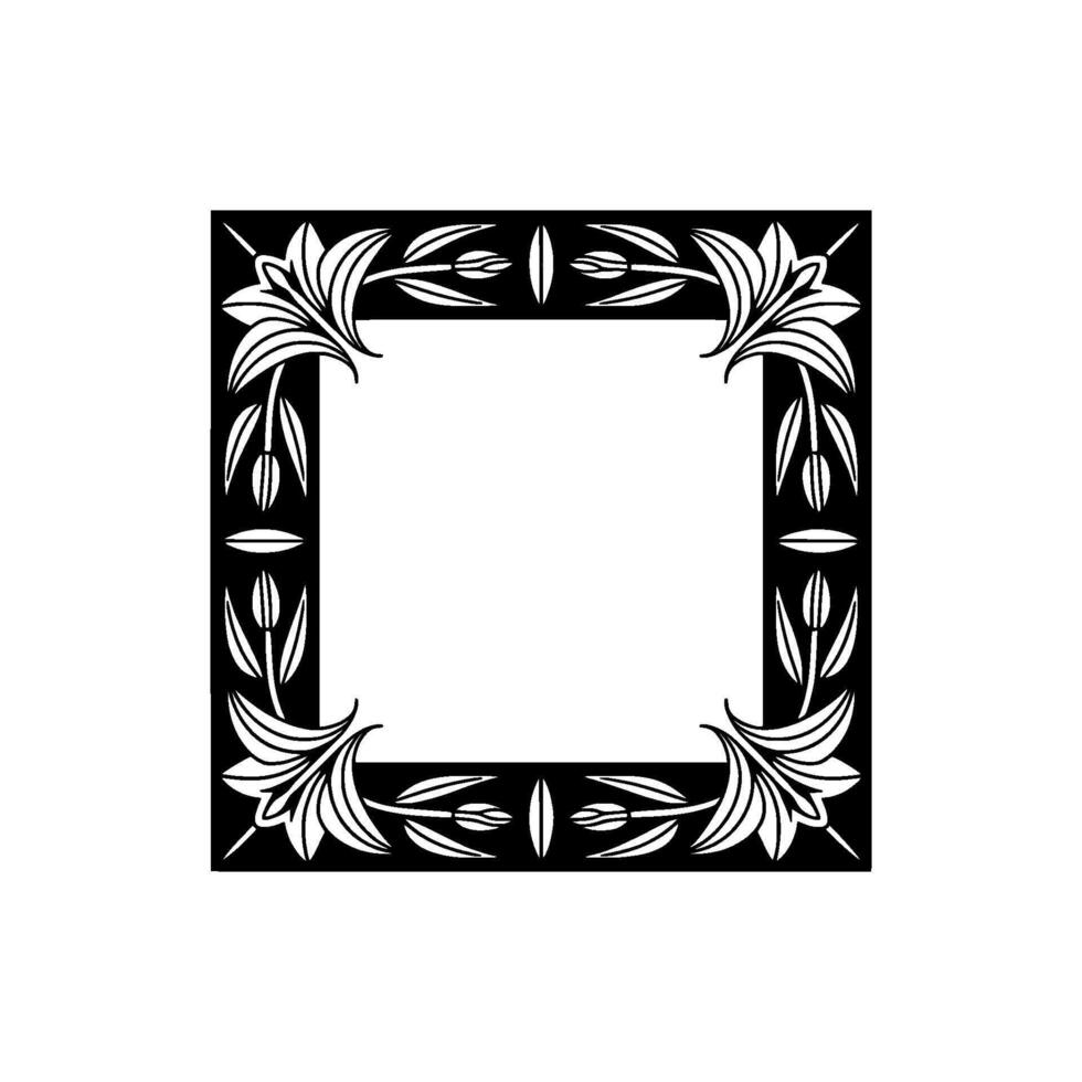 Elegant Floral Frame - Black and White , Minimalist, Art Deco. vector