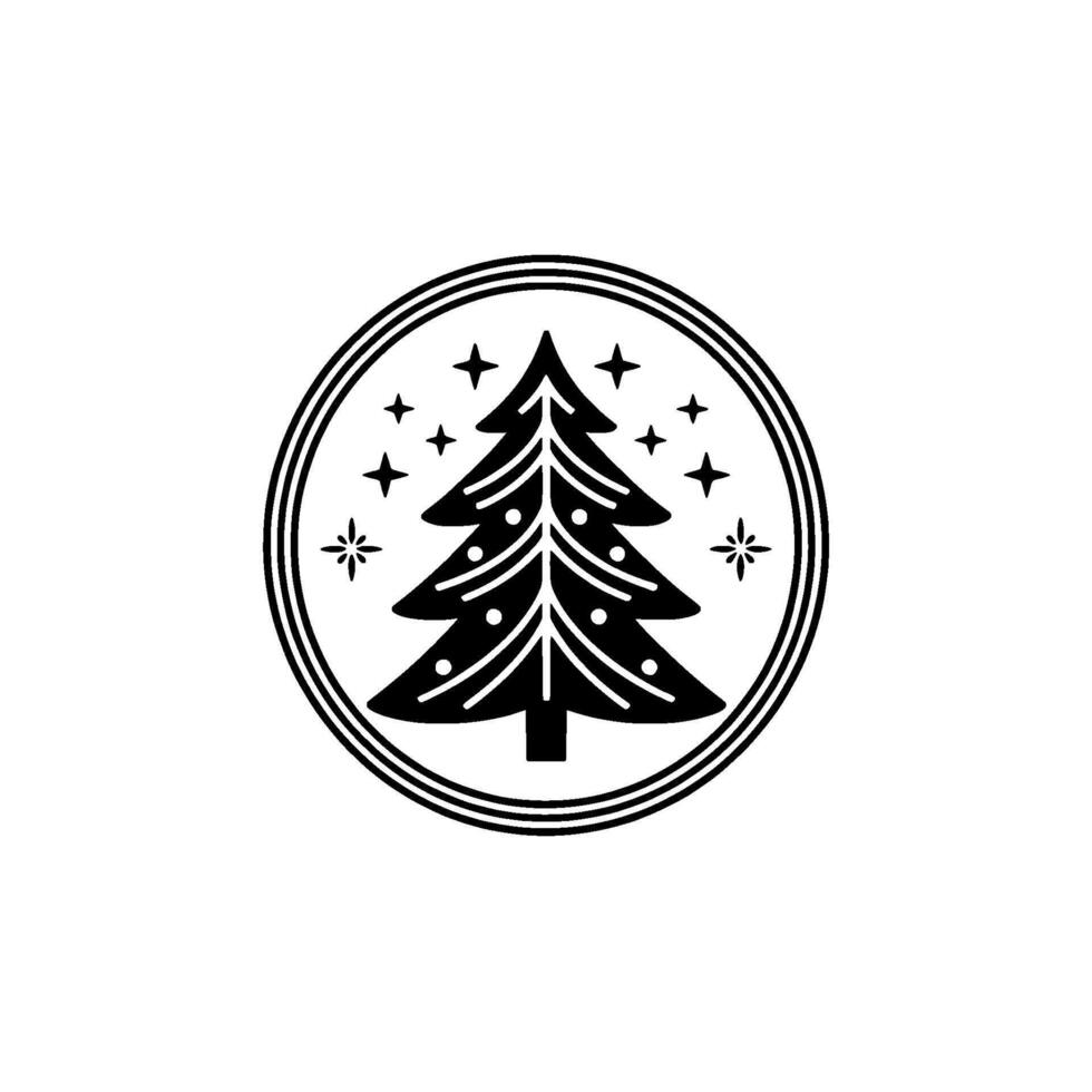 Minimalist Christmas Tree in a Circular Frame. vector