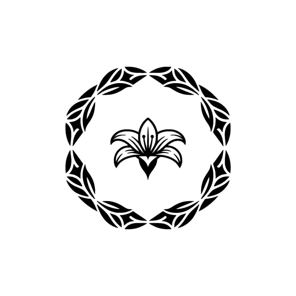 Elegant Lily Floral Frame , Black and White, Minimalist. vector