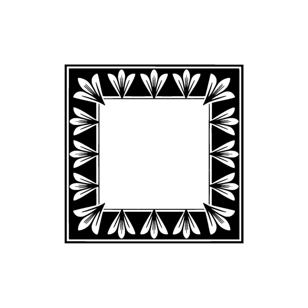 Elegant Geometric Floral Frame, Decorative Border Element, Black White. vector