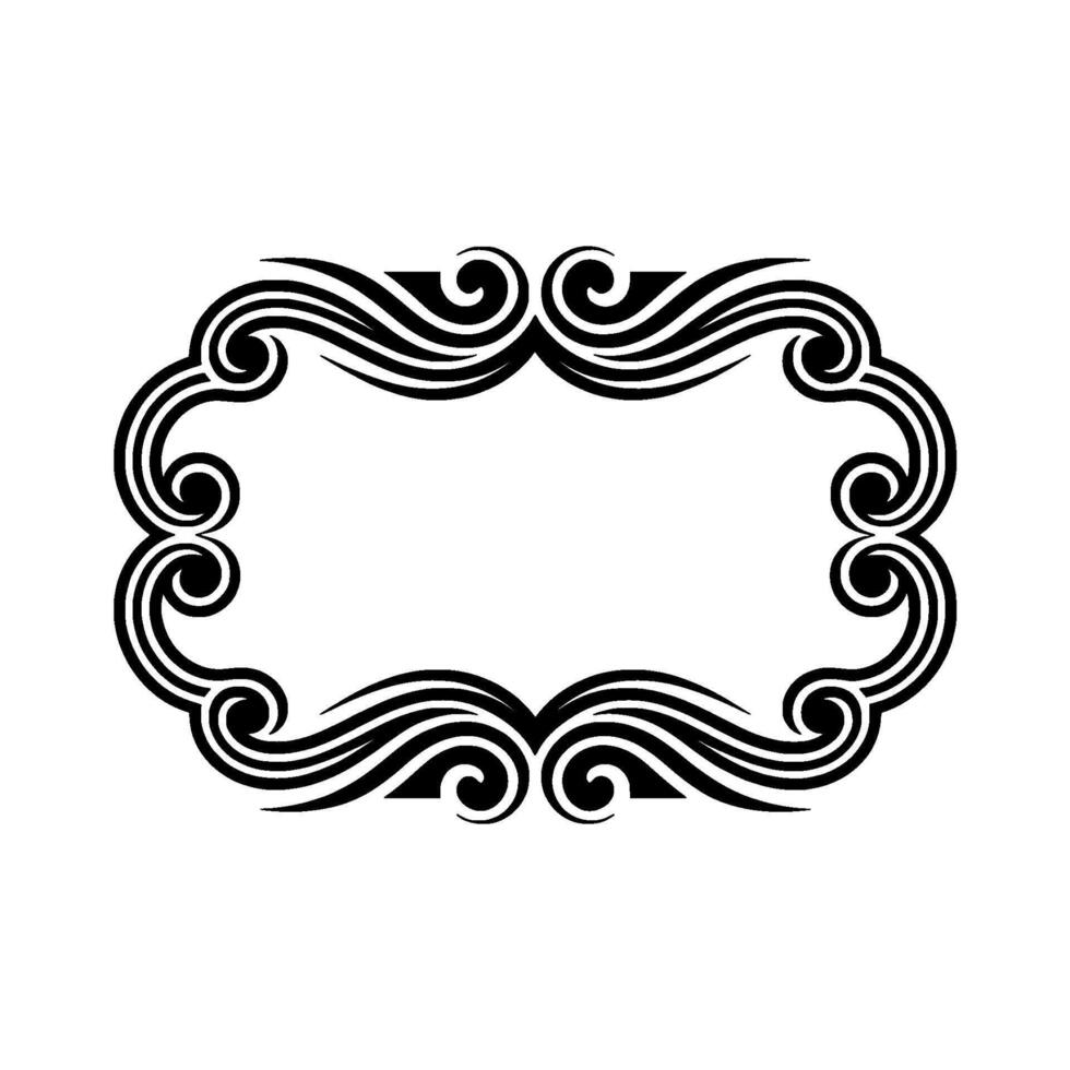 Elegant Black White Swirls Frame on White Background. vector