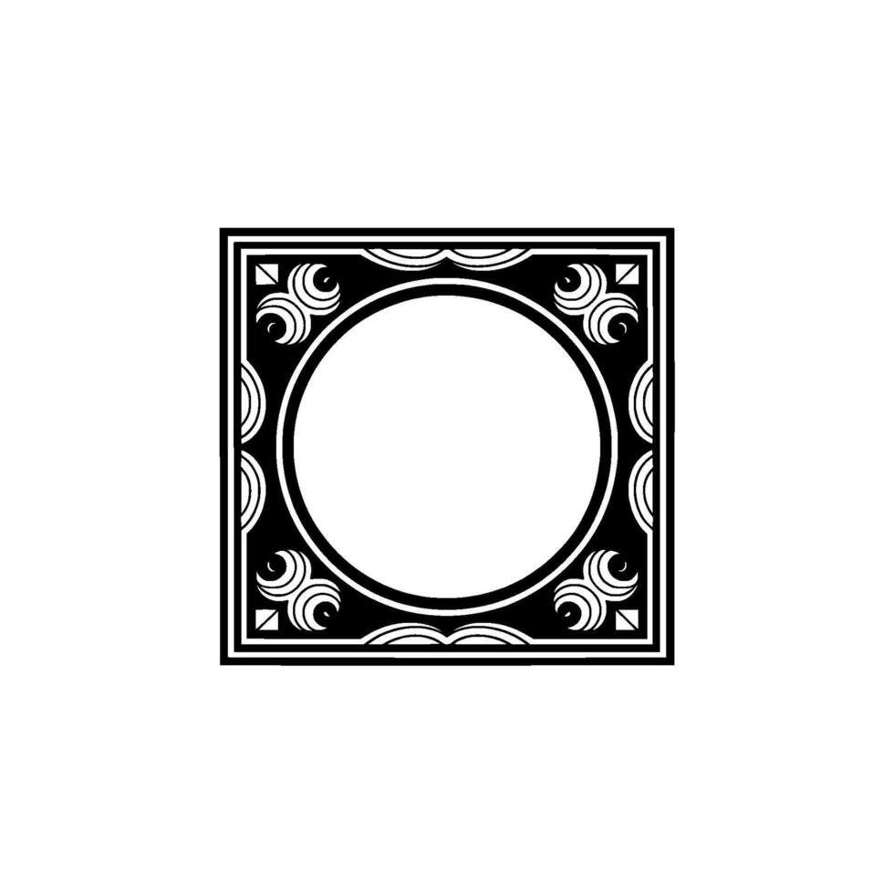 Elegant Art Deco Frame with Blank Circle Center on White Background. vector