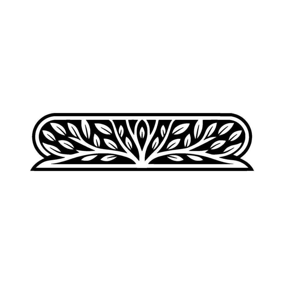 Decorative Black Leaf Border Element on White Background. vector
