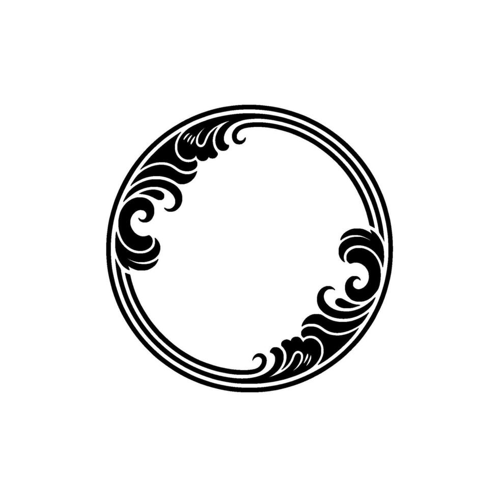 Ornate Black Floral Circle Frame on White Background. vector