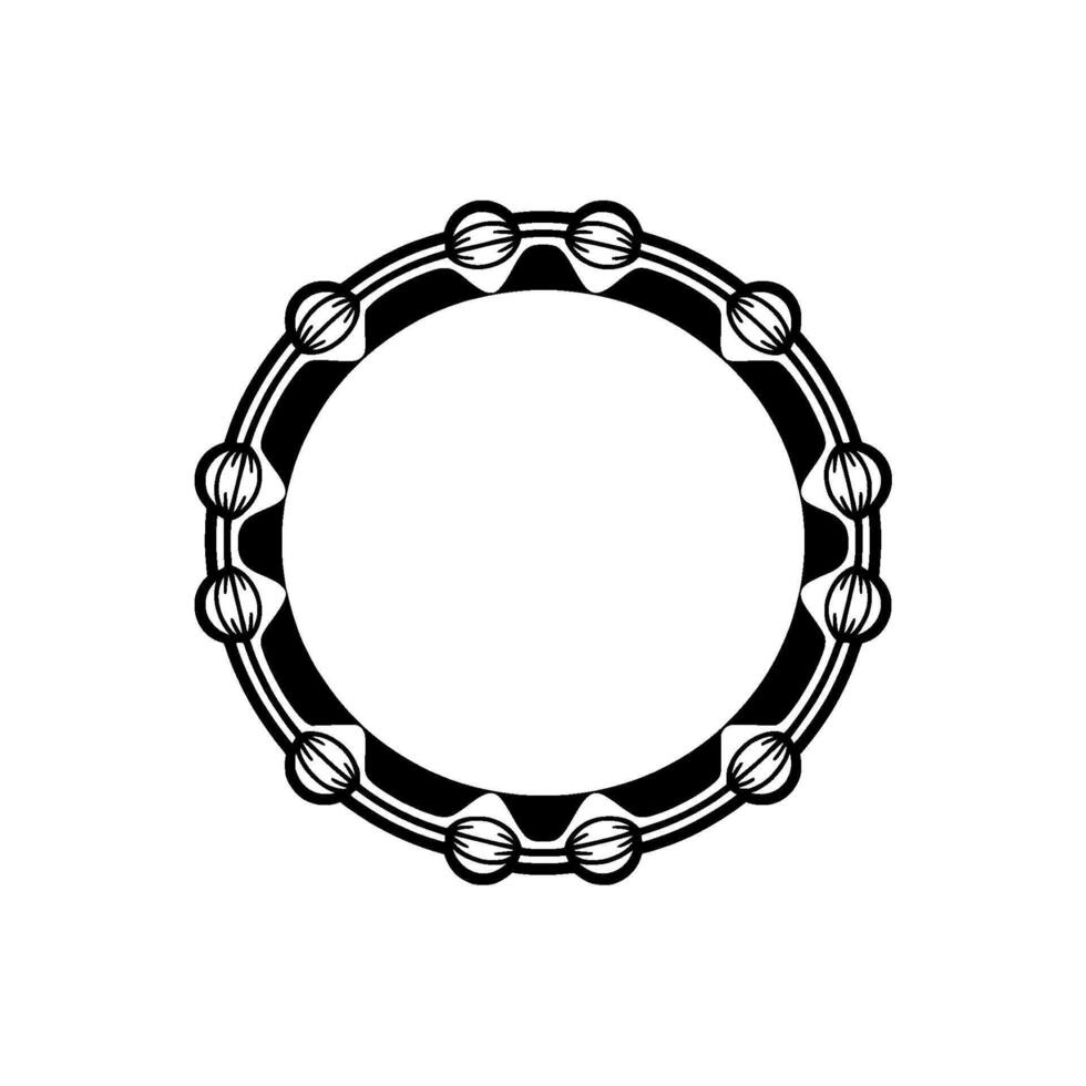 Minimalist Black White Tambourine , Isolated on White. vector