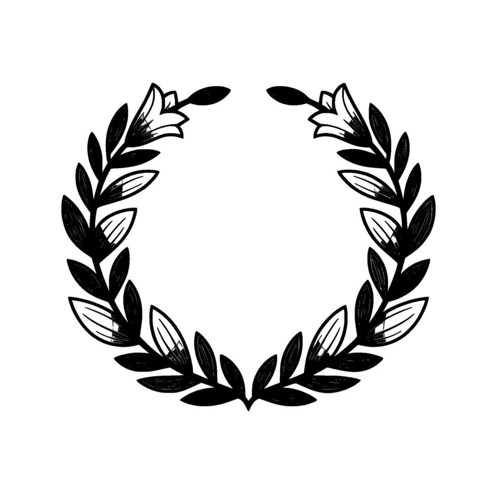 Elegant Floral Wreath Illustration - Minimalist Black and White. vector