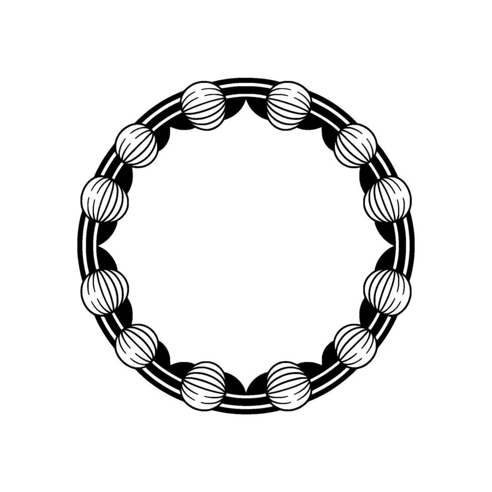 Circular Art Deco Ornament with Stylized Orbs - Black and White. vector