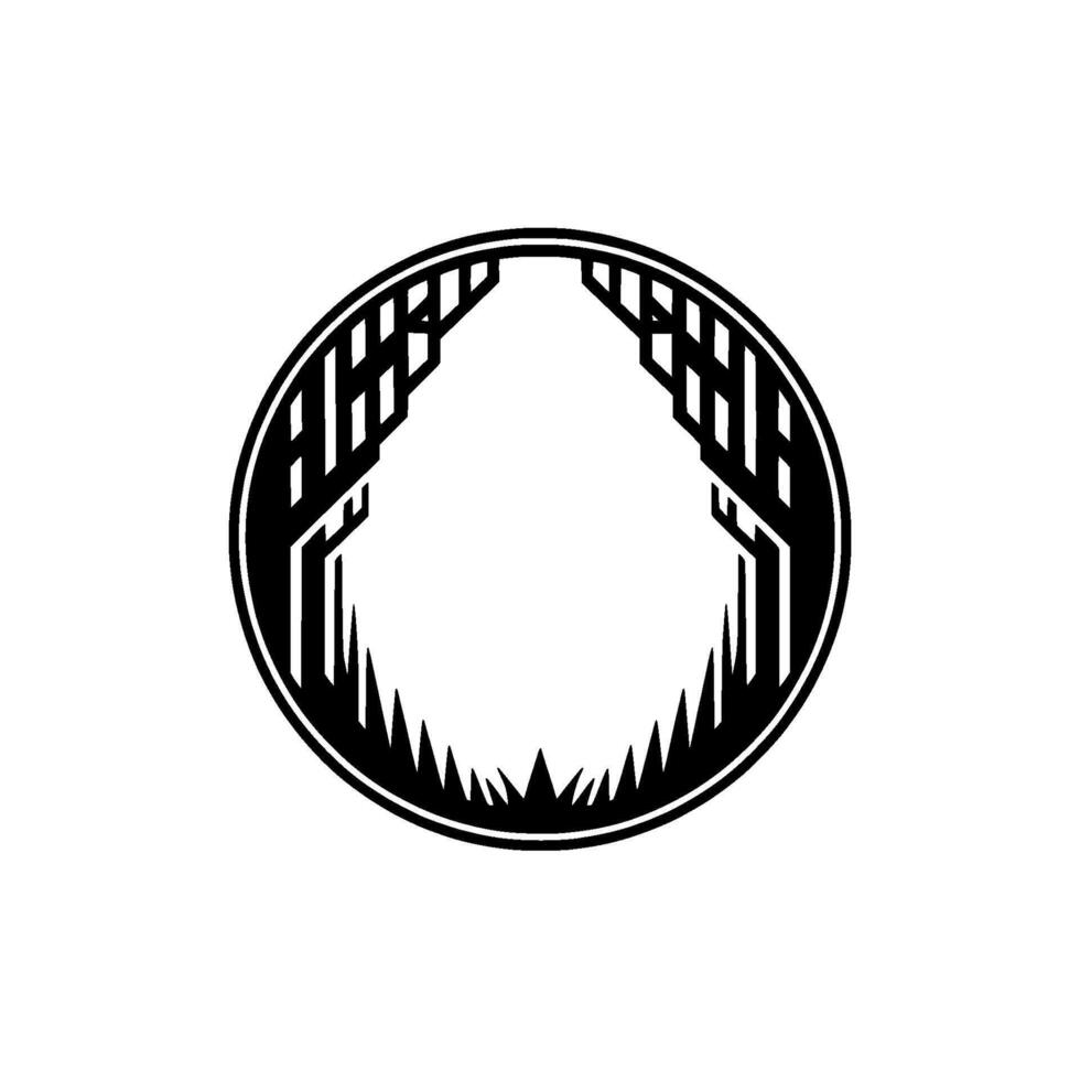 Geometric Forest Circle - Minimalist Black and White. vector