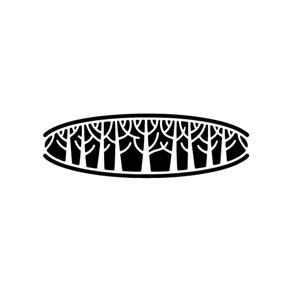 Minimalist Forest Inside Oval Frame Black and White. vector