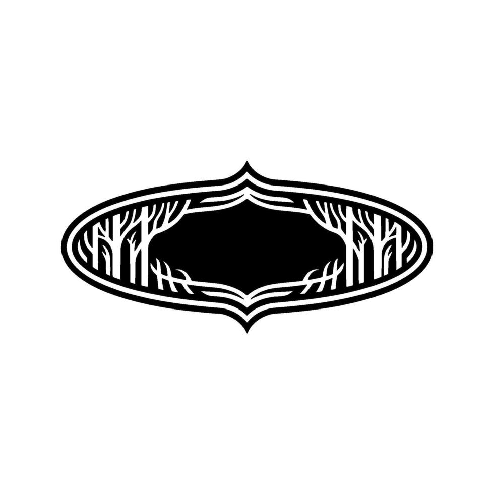 Elegant Black White Forest Frame Template, Decorative Border Element. vector