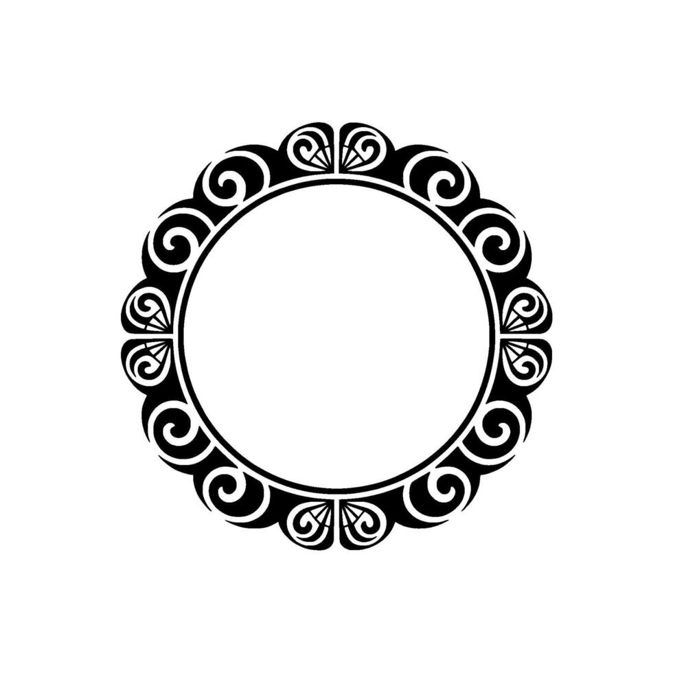 Elegant Black Circle Frame with Intricate Ornaments, Minimalist. vector