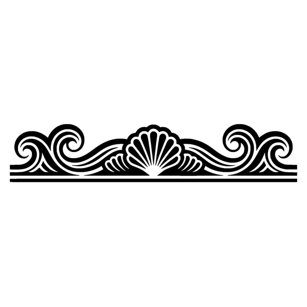 Elegant Black Seashell and Wave Border , Decorative Element. vector