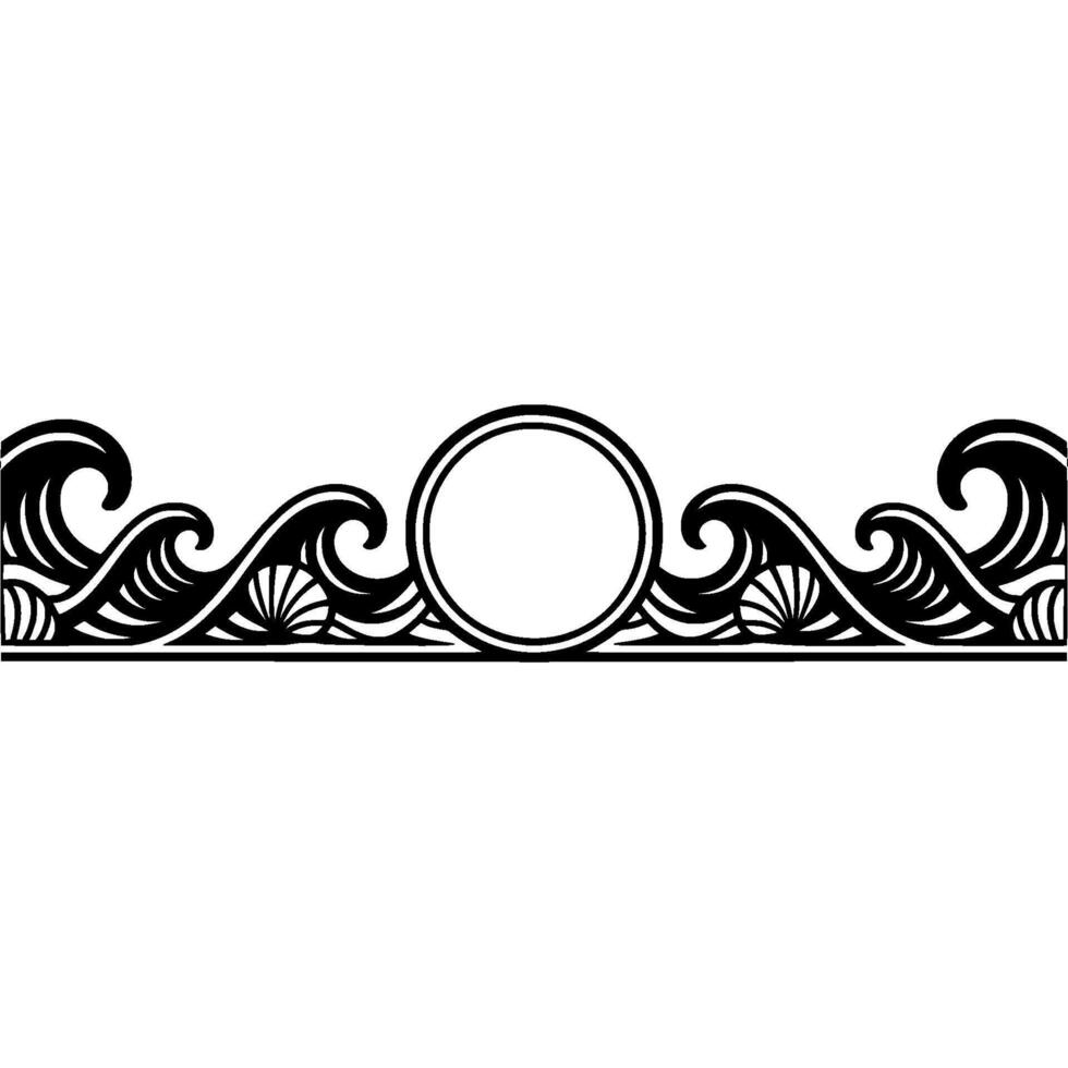 Elegant Wave Border with Circular Frame, Black and White. vector