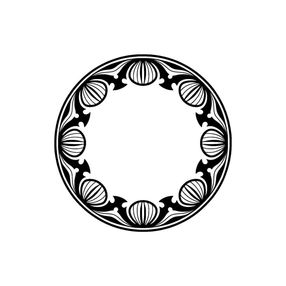 Black White Art Nouveau Circular Frame, Ornamental. vector