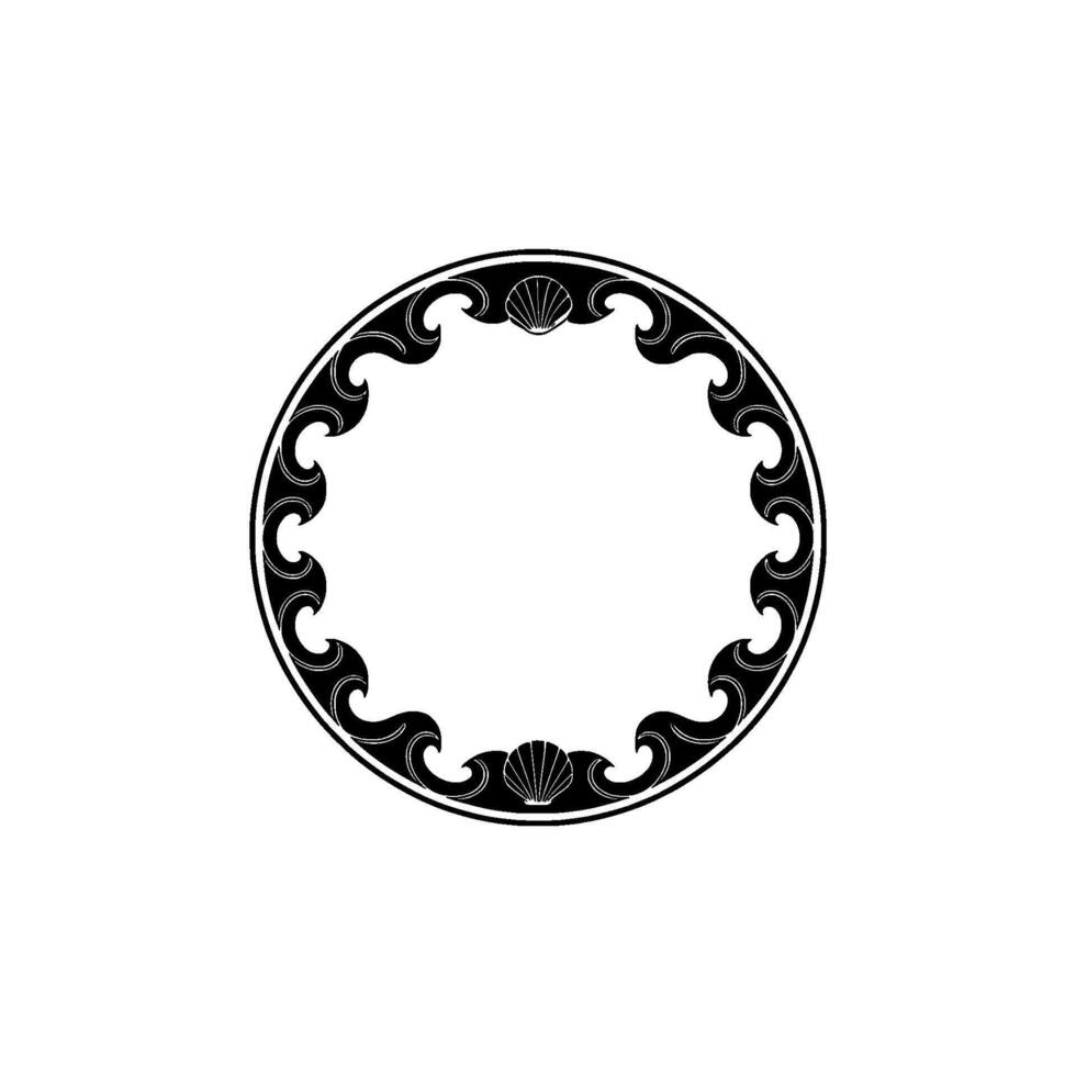 Elegant Black White Shell Frame Element. vector